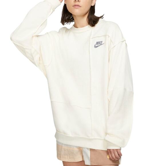 Nike Sportswear XS Womens Ivory Icon Clash Fleece Crew Sweatshirt Streetwear - Picture 1 of 10